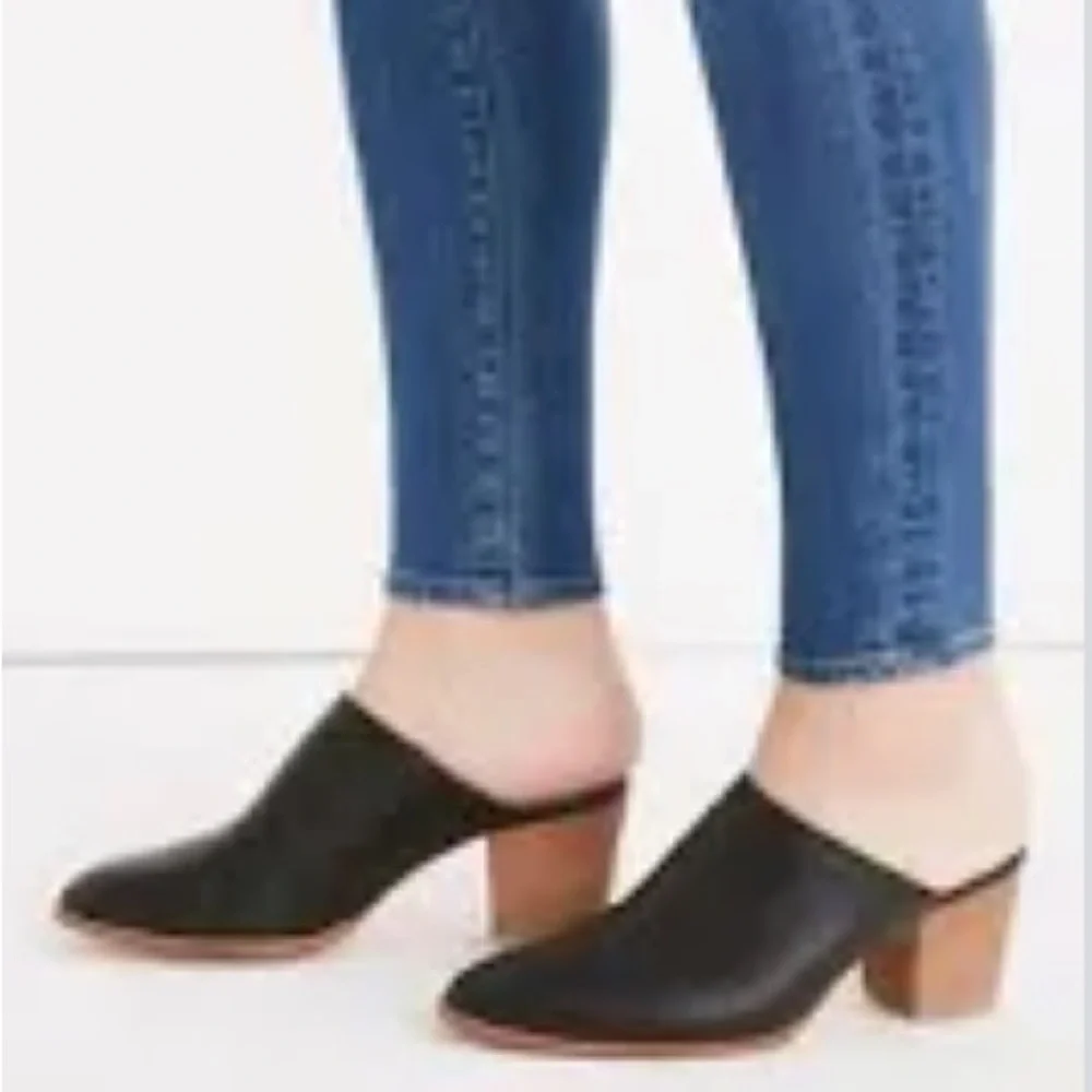 Madewell Harper Black Leather Slip On Block Heel Mule Women’s 8.5